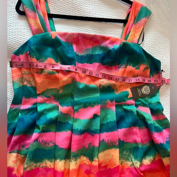 Vince Camuto Cap Sleeve Fit And Flare Multicolor Sleeveless Mini Dress - Picture 12 of 16